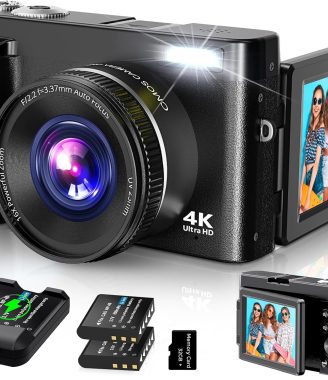 4K Digital Camera for Photography Autofocus, 2024 Latest 48MP Vlogging Camera for YouTube with SD Card, 2 Batteries, 3" 180°Flip Screen Compact Travel Camera for Teens with 16X Zoom, Anti-Shake,Black